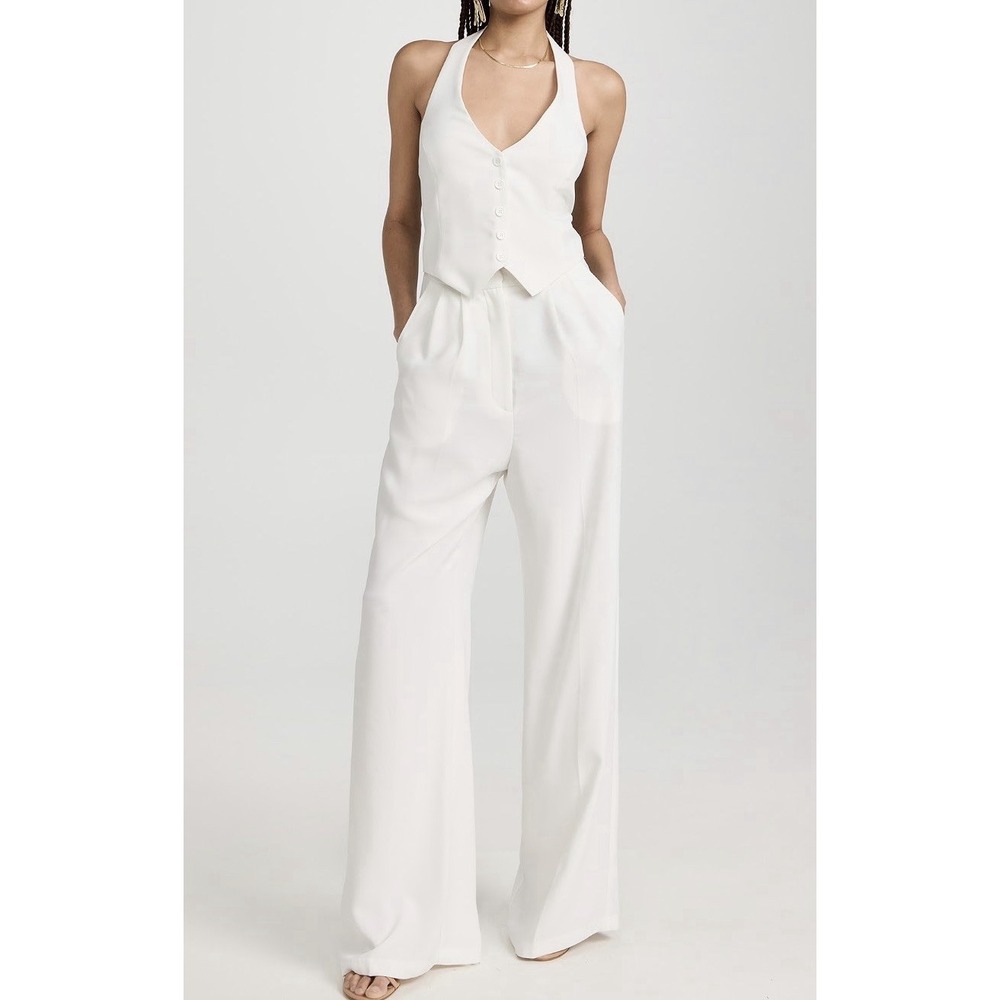 NWT Amanda Uprichard Women's Sz S Isadore White Wide-leg Vest Jumpsuit Preppy